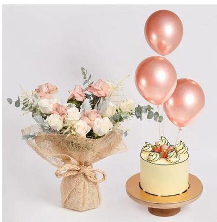 Rose Affection Cake and Balloons